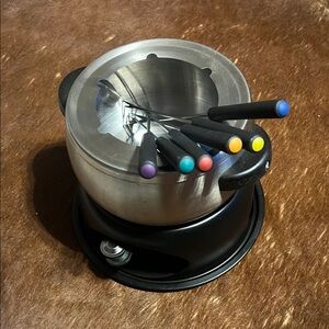 Stainless Steel Chocolate Fondue Pot with Color-Tip Forks